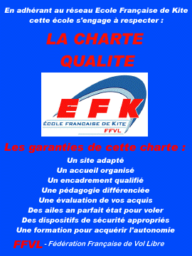 Ecole Kitesurf Quiberon : le label qualité EFK la chartre de la fédération FFVL